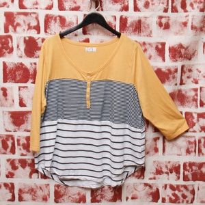 Maurices 24/7 yellow and blue striped henley tee